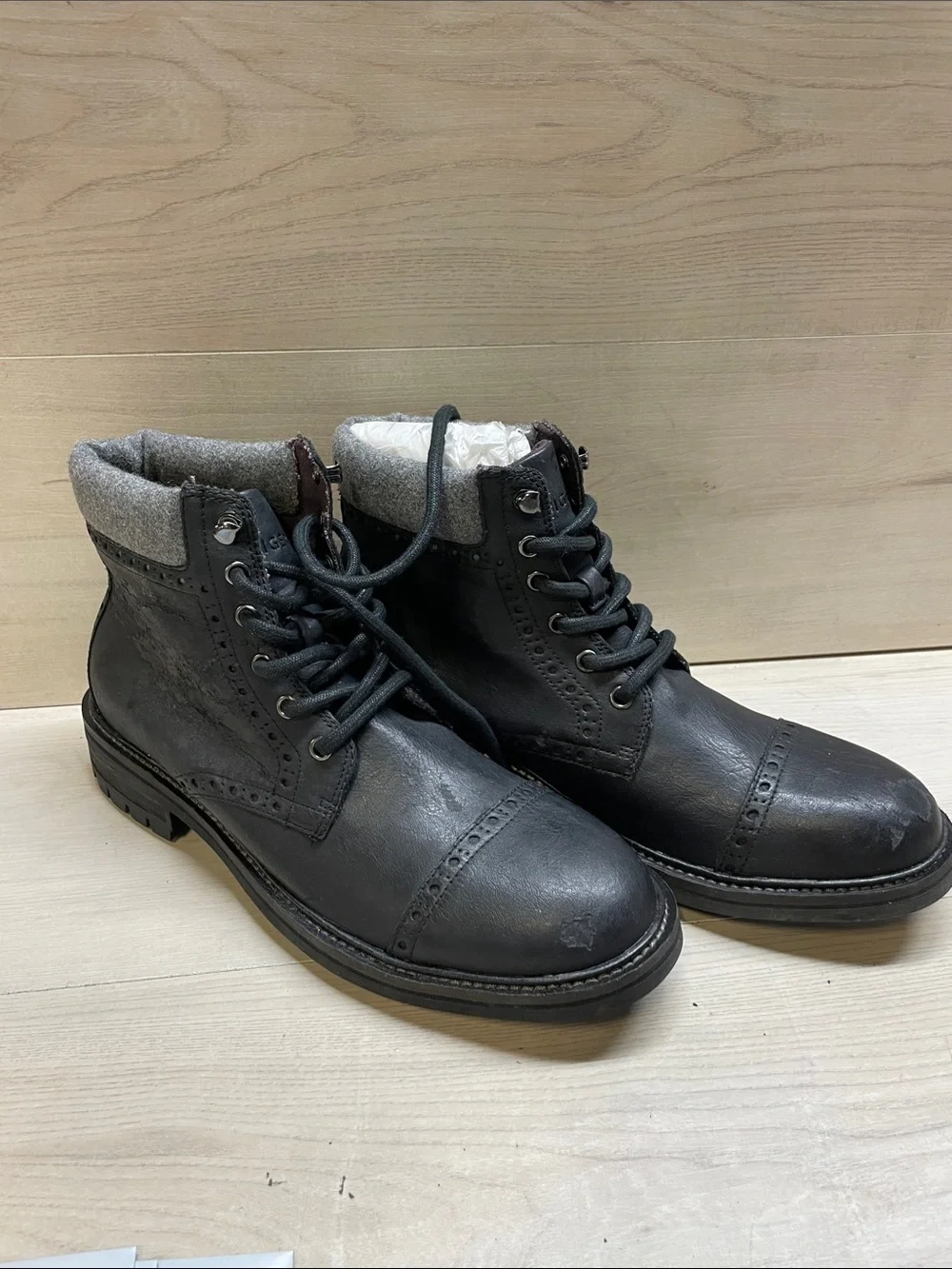 Men's Black Lace-Up Leather Ankle Boots with Padded Collar #1200